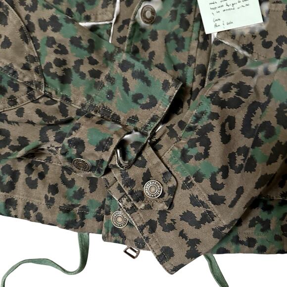 NWT Pam & Gela Leopard Print Cropped Utility Jacket Army Green Size S EdgyChic - Picture 6 of 12
